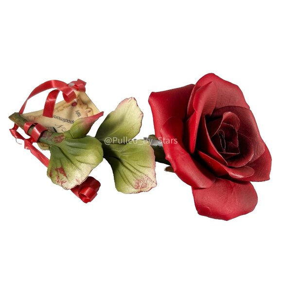 Capodimonte Naples Italy Handmade Hand-Painted Porcelain Red Rose w/ Green Stem - Picture 13 of 16